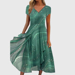Aubrielle swirl print flowing midi dress in Green, view 3