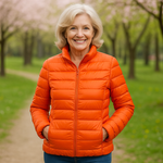 Ulla orange puffer jacket, front view