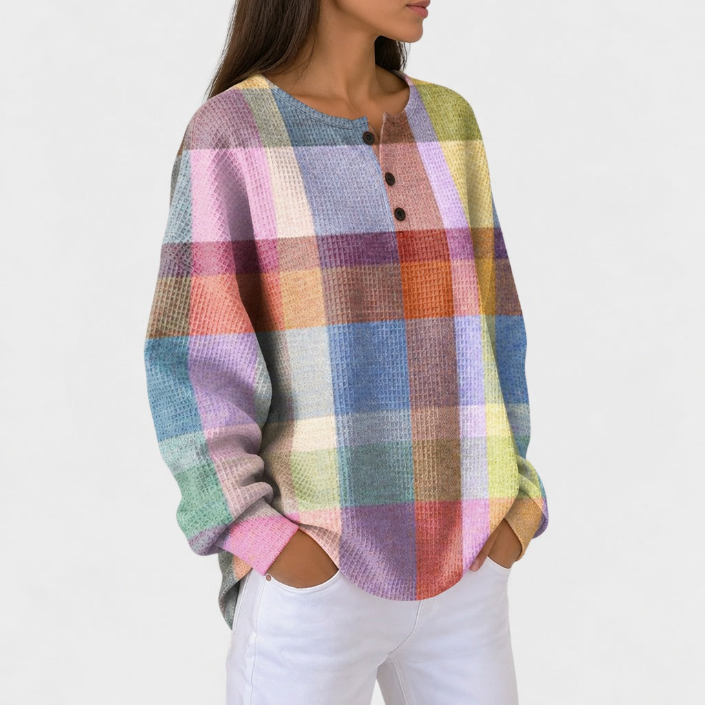 Adele colourful check jumper, view 2