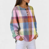 Adele colourful check jumper, view 2