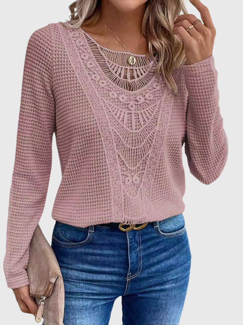 Amelie pink boho lace blouse, view 2