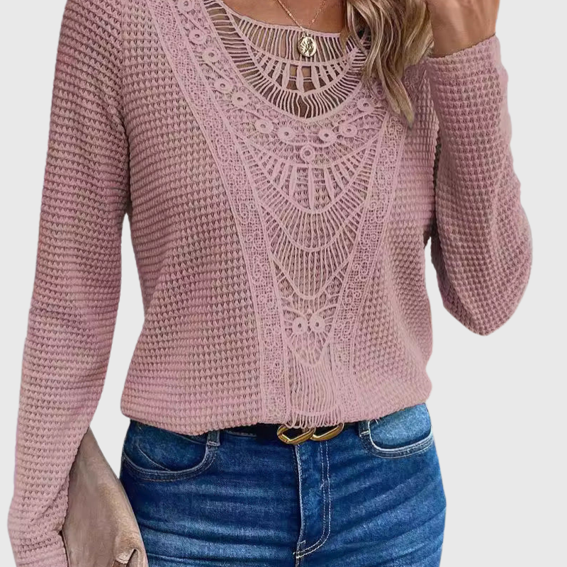 Amelie pink boho lace blouse, view 2