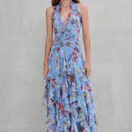 Belladina rose print halter maxi dress, view 7
