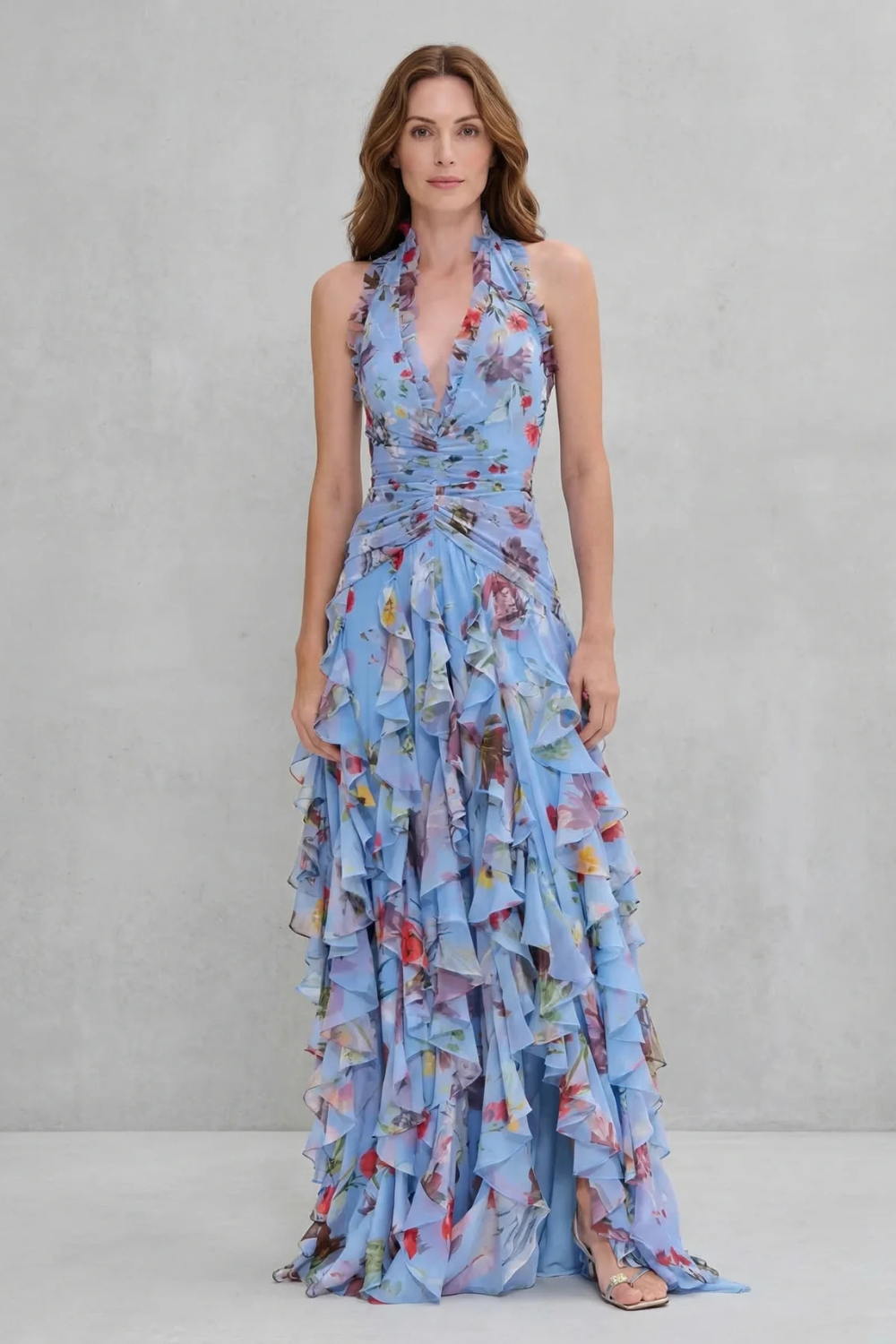 Belladina rose print halter maxi dress, view 7