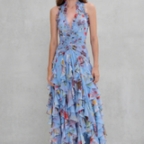 Belladina rose print halter maxi dress, view 7
