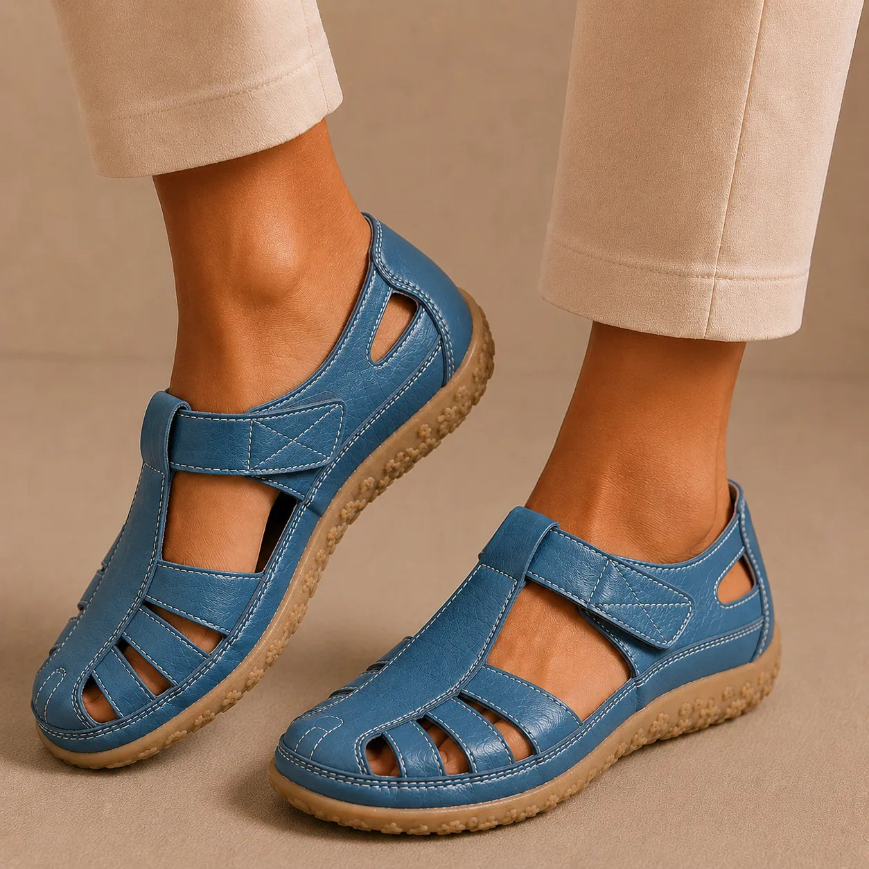 Bella Leather Cutwork Comfort Sandals in Sky Blue, view 8