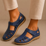 Bella Leather Cutwork Comfort Sandals in Navy Blue, view 9