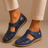 Bella Leather Cutwork Comfort Sandals in Navy Blue, view 9