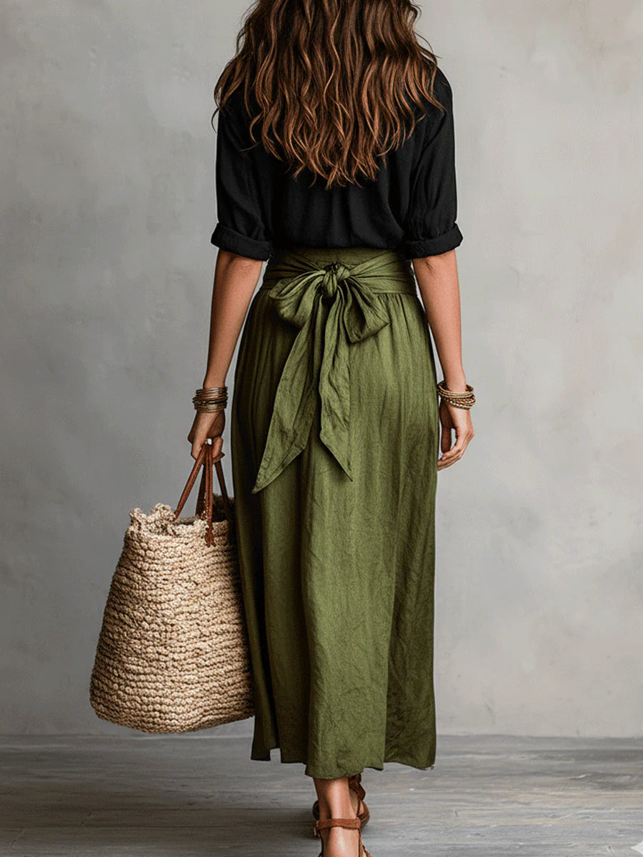 Boho linen tie waist maxi skirt, view 2
