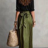 Boho linen tie waist maxi skirt, view 2