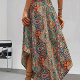 Boho paisley print asymmetric maxi skirt, view 3