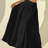 Boho tiered smocked waist maxi skirt in Black, view 4