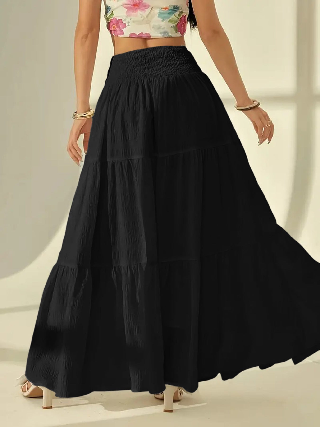 Boho tiered smocked waist maxi skirt, view 5