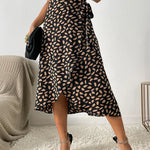 Leopard print tie waist midi skirt in Black, view 3