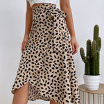 Leopard print tie waist midi skirt, view 5