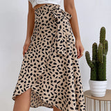Leopard print tie waist midi skirt, view 5