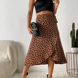 Leopard print tie waist midi skirt in Brown, view 2