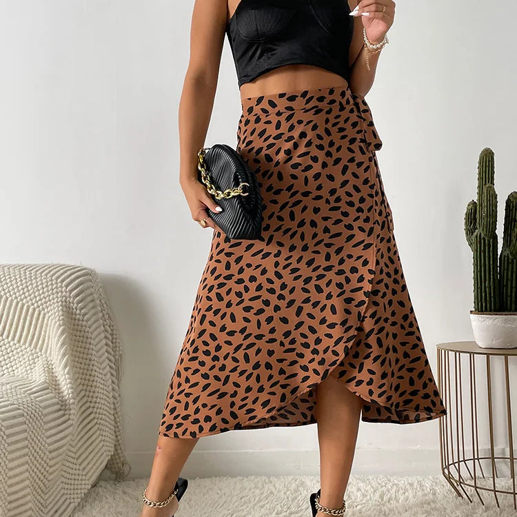 Leopard print tie waist midi skirt in Brown, view 2