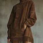 Amalia suede look dress with fringe hem in Brown, view 2