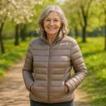 Ulla champagne puffer jacket, front view