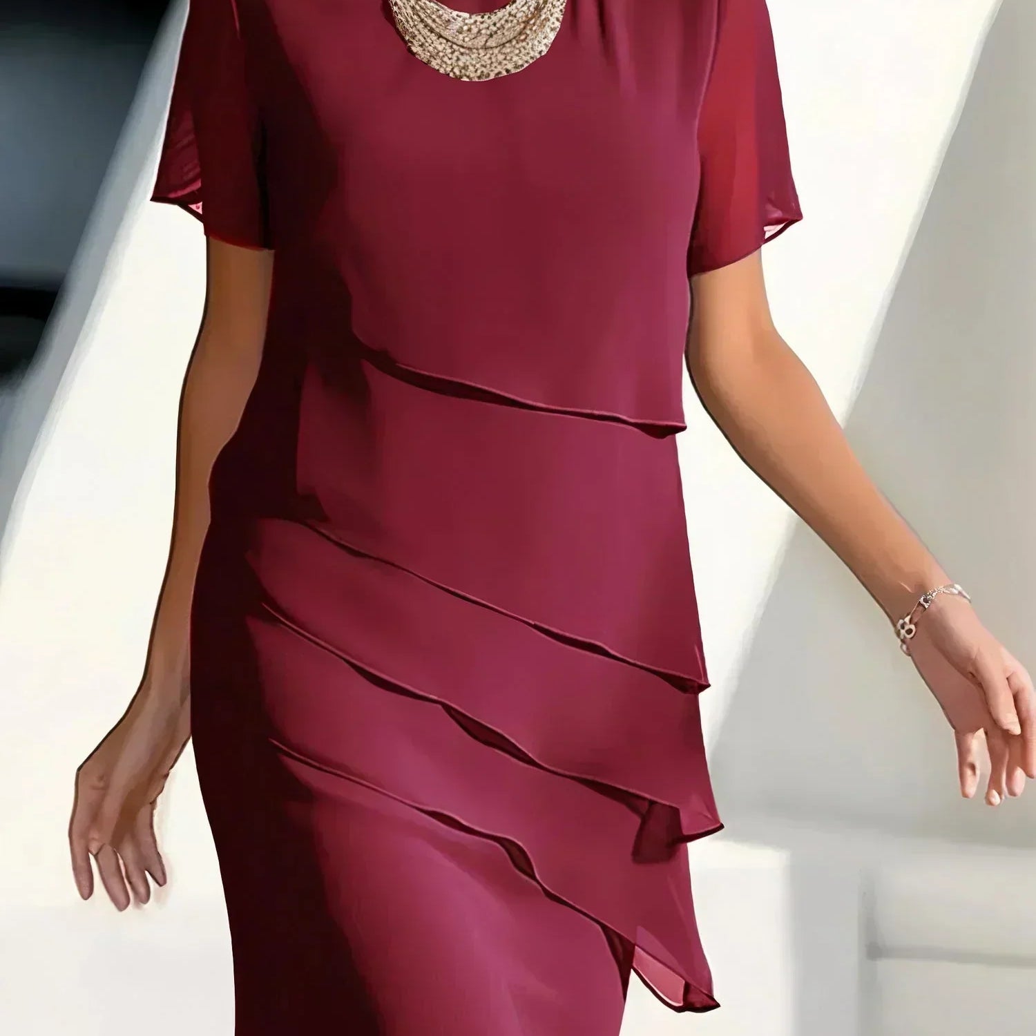 Monica tiered short sleeve midi dress, view 2