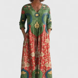 Kymberah printed midi dress in Green, front view