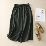 Linen button front midi skirt in Dark Green, view 6