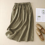 Linen button front midi skirt in Olive Green, view 2