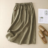 Linen button front midi skirt in Olive Green, view 2
