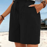 Casual linen style drawstring shorts with pockets, view 2