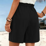 Casual linen style drawstring shorts with pockets, view 3