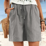 Casual linen style drawstring shorts with pockets in Grey, view 8