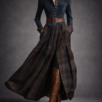 Fouziha denim check belted dress, view 2