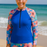 SereniSea UV protection swim rash set in Blue, front view