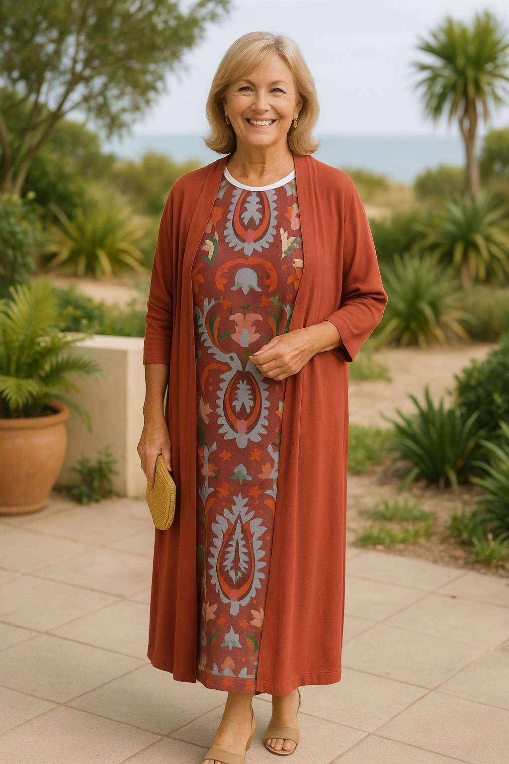 Taren flow dress and cardigan set in Red, view 2