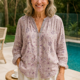 Fern relaxed V-neck print blouse in Rosewood, view 3