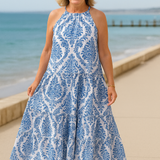 Tahlia coastal breeze halter midi dress in Blue, view 4