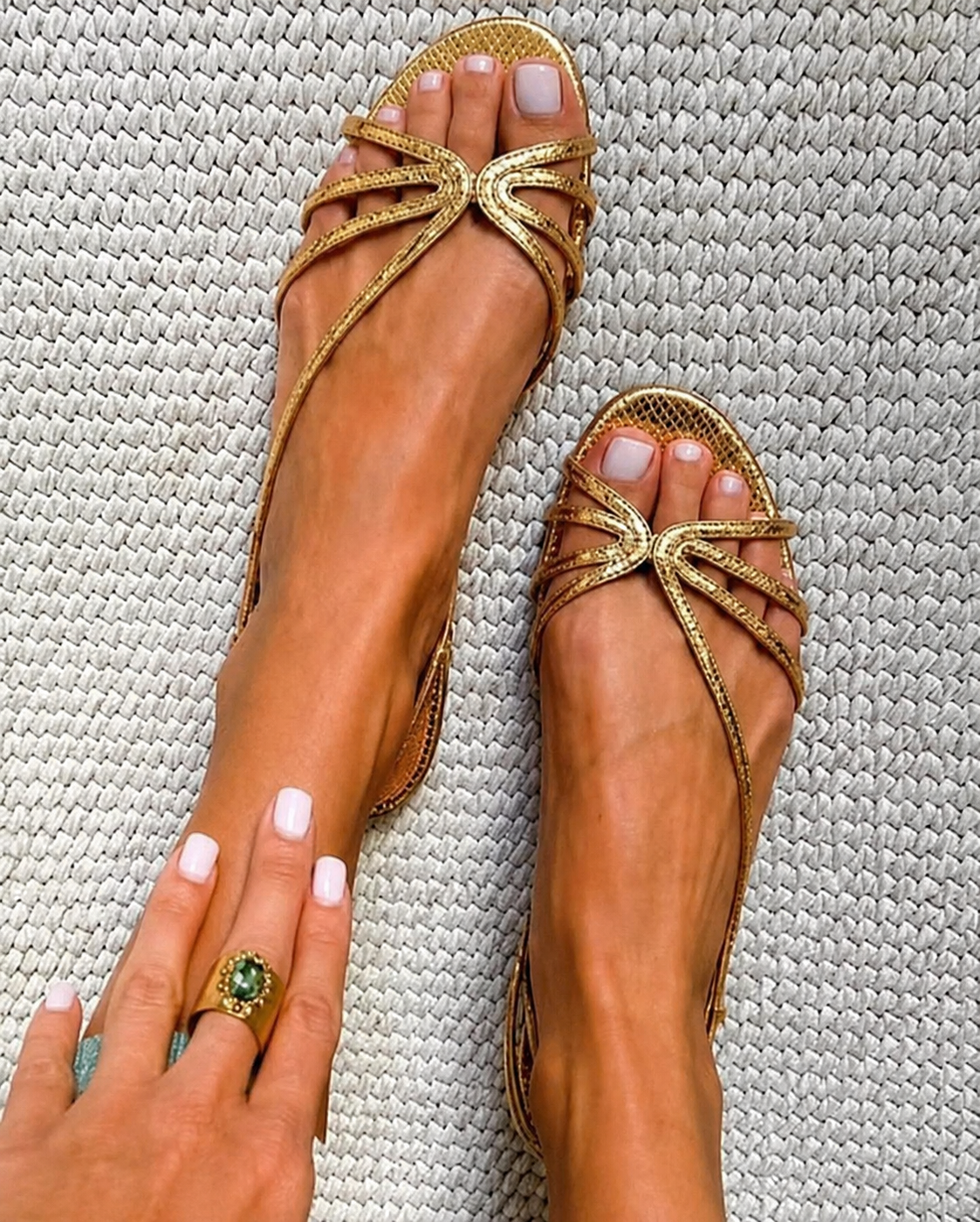 Fabienne Gold Knot Flat Sandals, view 2