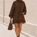 Darcie Suede Fringe Turtleneck Dress, front view