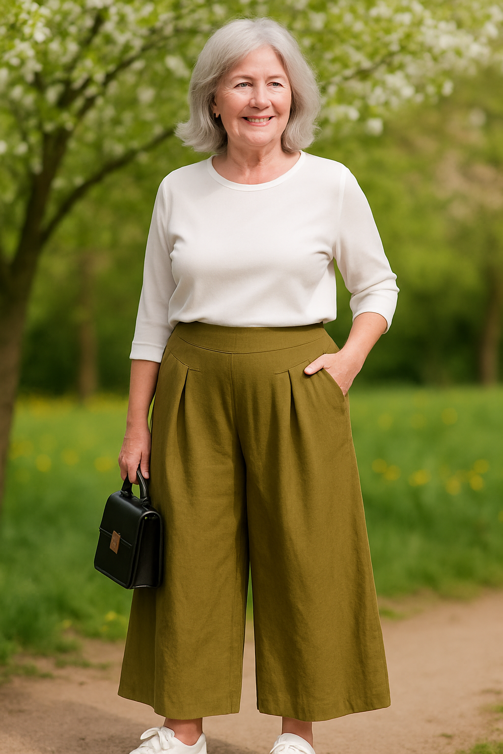 Audrey cropped wide-leg linen blend trousers, front view