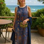 Taren flow dress and cardigan set in Blue, front view