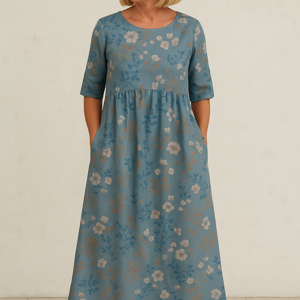 Eliza Relaxed Midi Dress in Light Blue, view 6