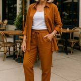 Luna everyday shirt and trouser set in Brown, front view