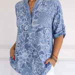Willow floral blouse with pocket in Light Blue, view 5