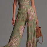 Zineb Green Floral Pleated Jumpsuit, view 2