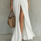 Linen notch collar maxi dress, view 2