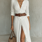 Linen notch collar maxi dress, view 3