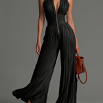 Hester black V-neck sleeveless trouser set, front view
