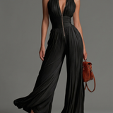 Hester black V-neck sleeveless trouser set, front view