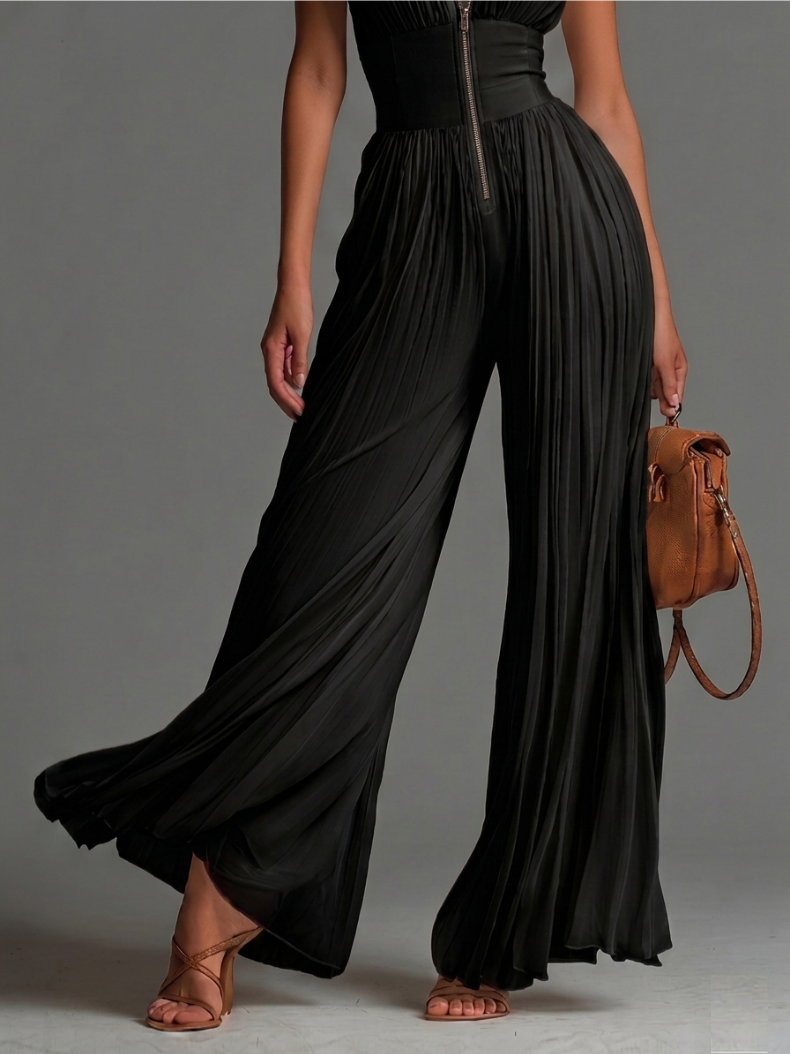 Hester black V-neck sleeveless trouser set, view 3